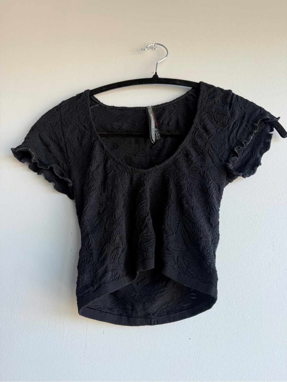 Anthropologie Black Textured Ruffle Sleeve Women's Top